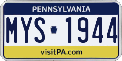 PA license plate MYS1944