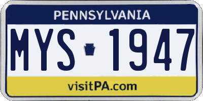 PA license plate MYS1947