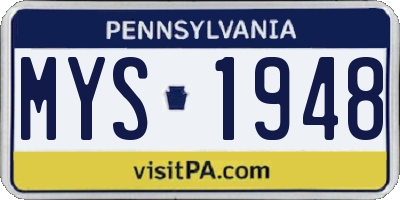 PA license plate MYS1948