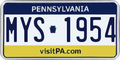PA license plate MYS1954