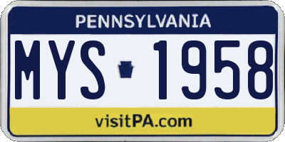 PA license plate MYS1958