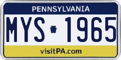 PA license plate MYS1965