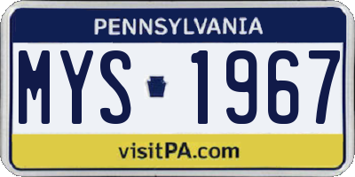 PA license plate MYS1967