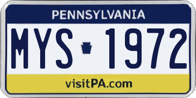 PA license plate MYS1972