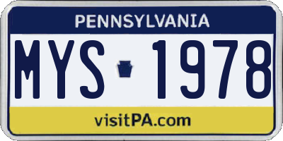 PA license plate MYS1978