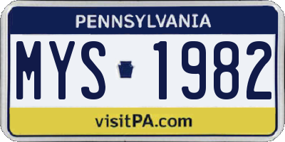 PA license plate MYS1982