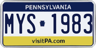 PA license plate MYS1983