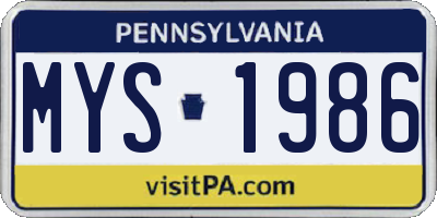 PA license plate MYS1986