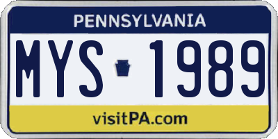 PA license plate MYS1989