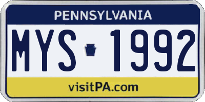 PA license plate MYS1992
