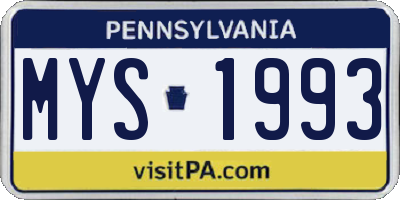 PA license plate MYS1993