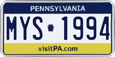 PA license plate MYS1994