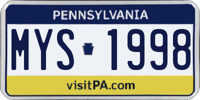 PA license plate MYS1998