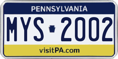 PA license plate MYS2002