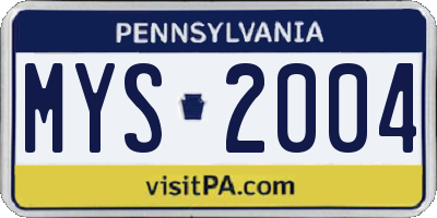 PA license plate MYS2004