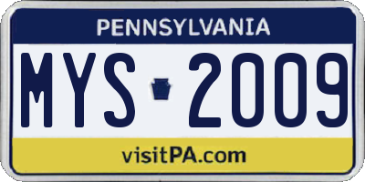 PA license plate MYS2009
