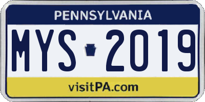 PA license plate MYS2019