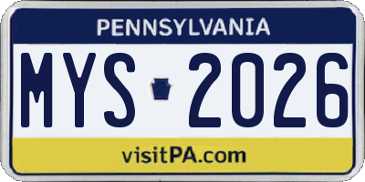 PA license plate MYS2026