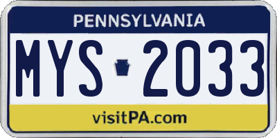 PA license plate MYS2033