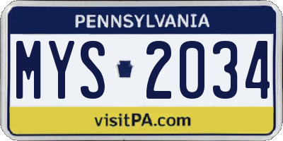 PA license plate MYS2034