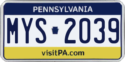 PA license plate MYS2039