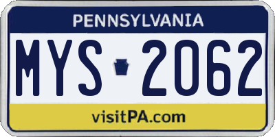 PA license plate MYS2062