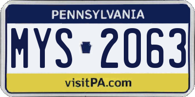 PA license plate MYS2063