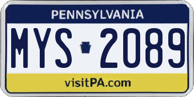 PA license plate MYS2089