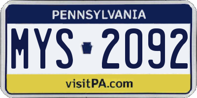 PA license plate MYS2092