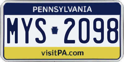PA license plate MYS2098