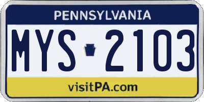 PA license plate MYS2103