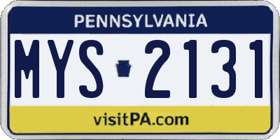 PA license plate MYS2131