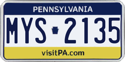 PA license plate MYS2135