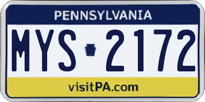 PA license plate MYS2172