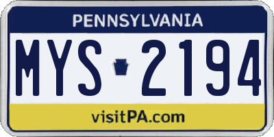 PA license plate MYS2194