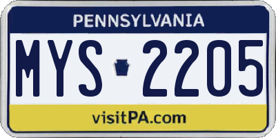 PA license plate MYS2205