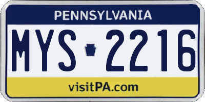 PA license plate MYS2216