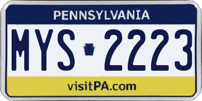 PA license plate MYS2223