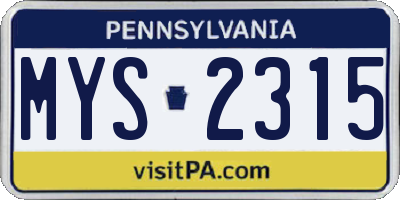 PA license plate MYS2315