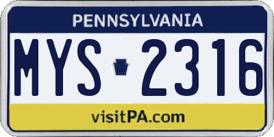 PA license plate MYS2316
