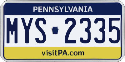 PA license plate MYS2335