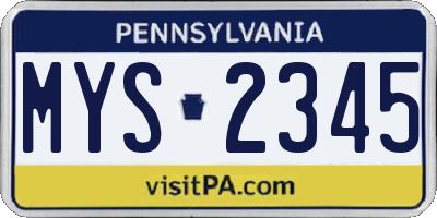 PA license plate MYS2345