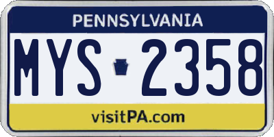 PA license plate MYS2358