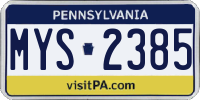 PA license plate MYS2385