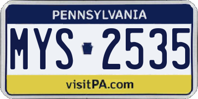 PA license plate MYS2535