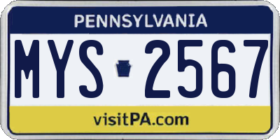 PA license plate MYS2567