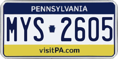 PA license plate MYS2605
