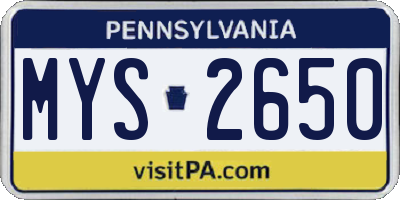 PA license plate MYS2650