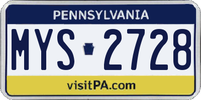 PA license plate MYS2728