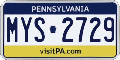 PA license plate MYS2729